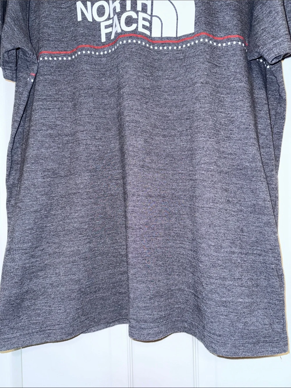 The North Face Men's Heather Gray Logo Tee with Subtle Red Accents